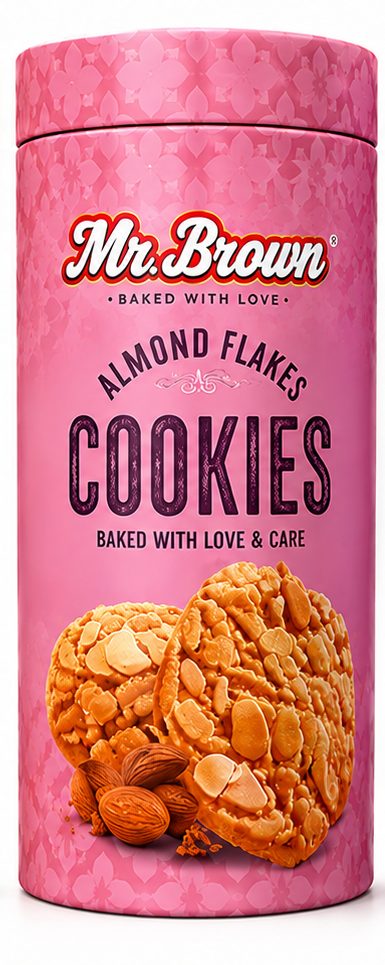 Mr. Brown almond flakes cookies tube packaging design